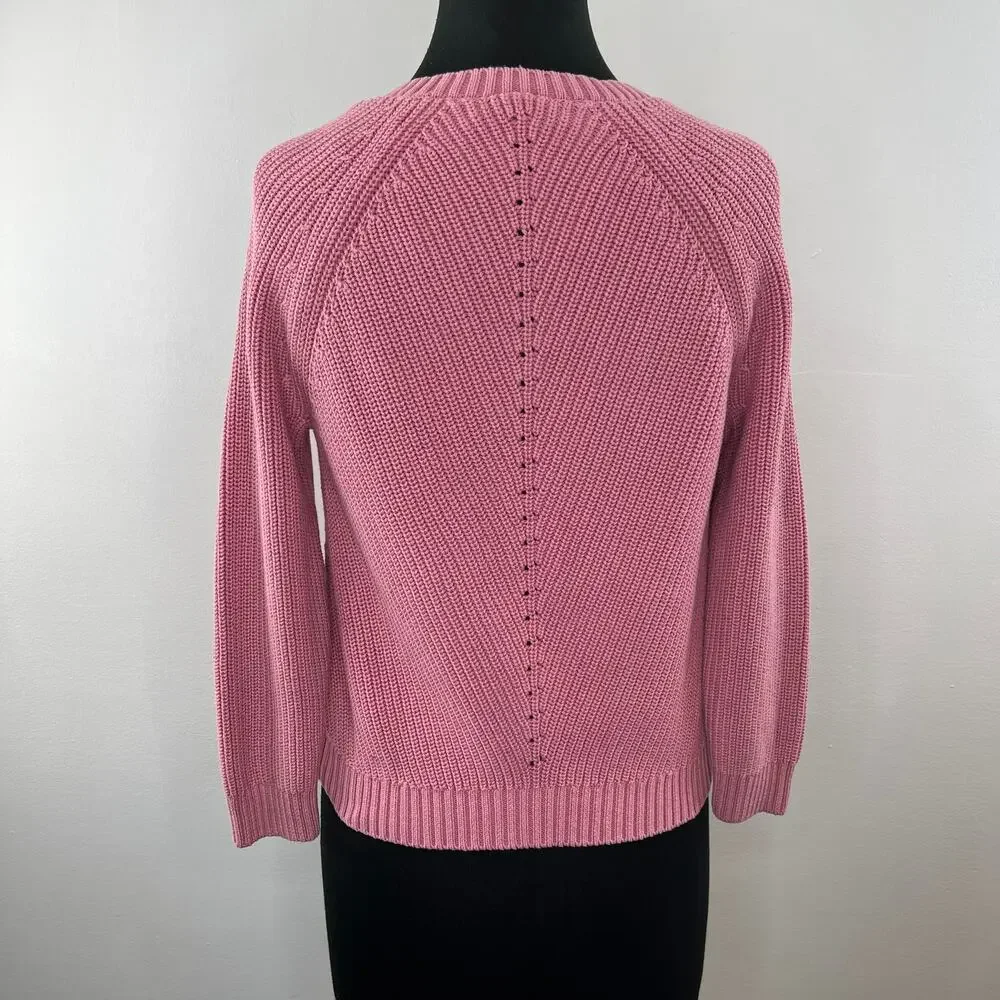 MARINE LAYER Ezra V-Neck Sweater in Light Mauve Pink 100% Cotton Standard Fit S - Picture 6 of 9